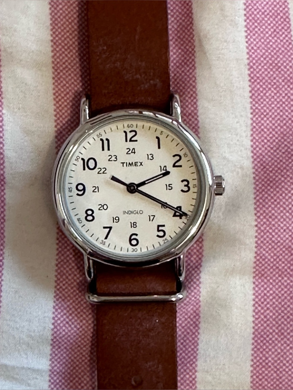 Timex White Dial Men's Watch with Brown Leather Strap